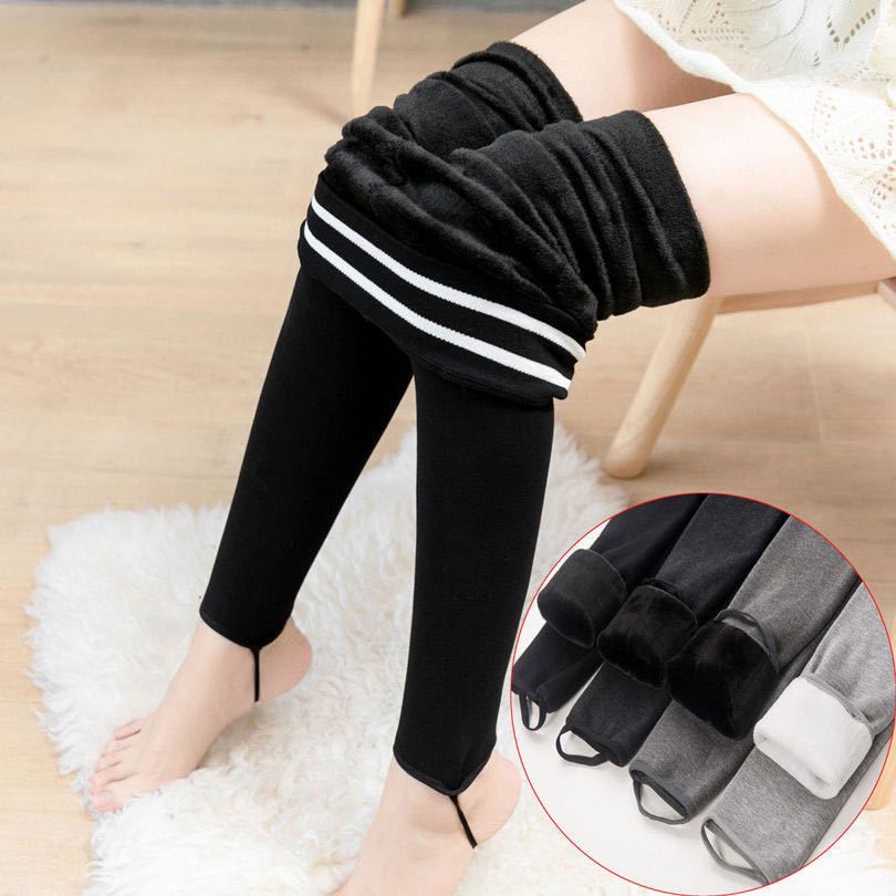 Factory Cheap Winter Thick Fleece Warm Women Yoga Pants High Elasticity Striped High Waist Slim Fuzzy Warm Women Leggings