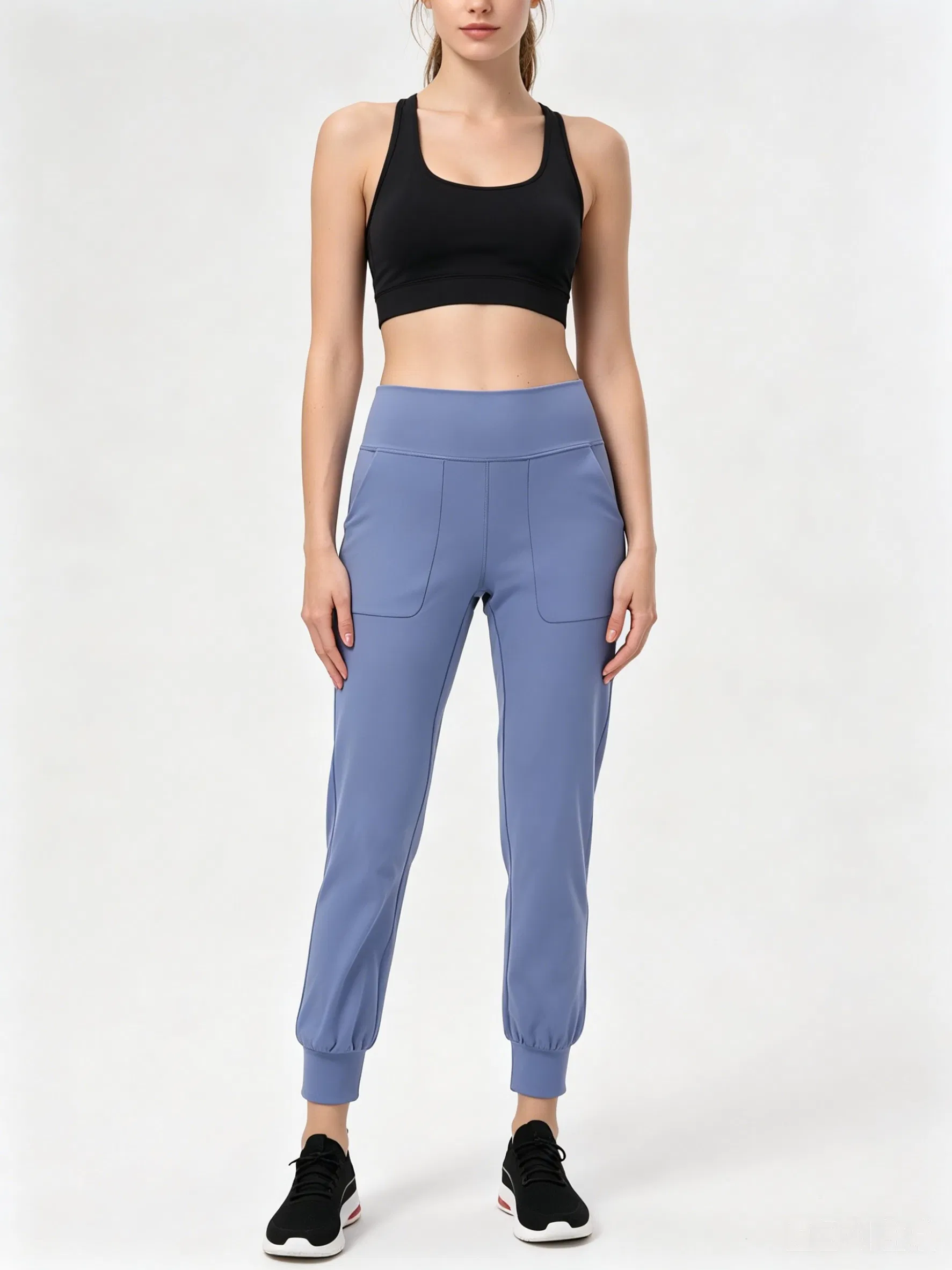 Women's 77% Nylon 23% Spandex High Waist 4-Way Stretch Yoga Pant with Pockets &amp; Elastic Cuffs for Yoga Running &amp; Casual Wear