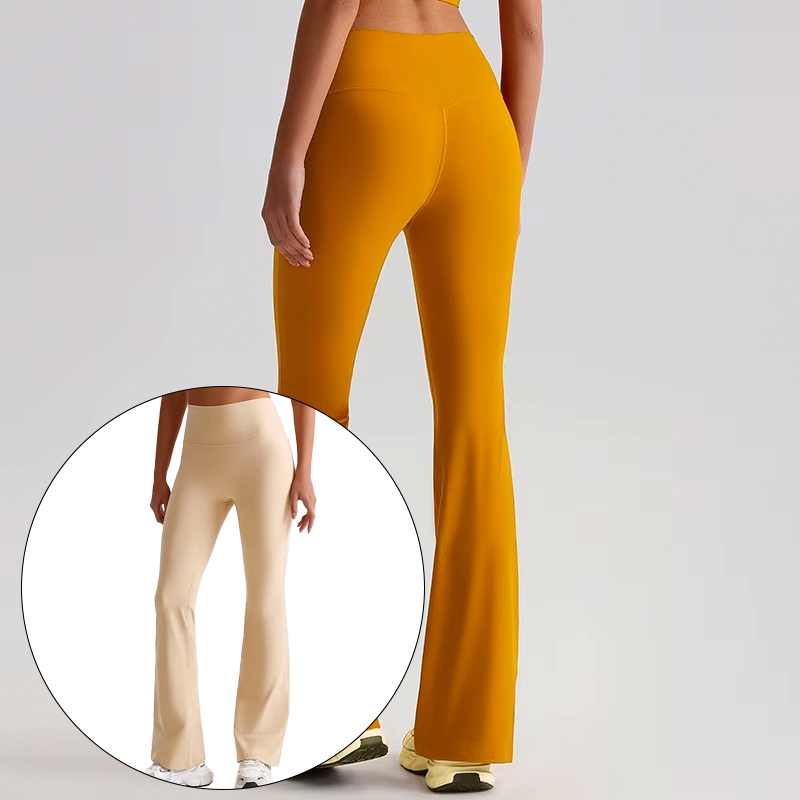 Wholesale Women High Waist Flare Yoga Pants Nude Feel Butt Lifting Bootcut Leggings Nylon Feel Tummy Control Gym Workout Flared