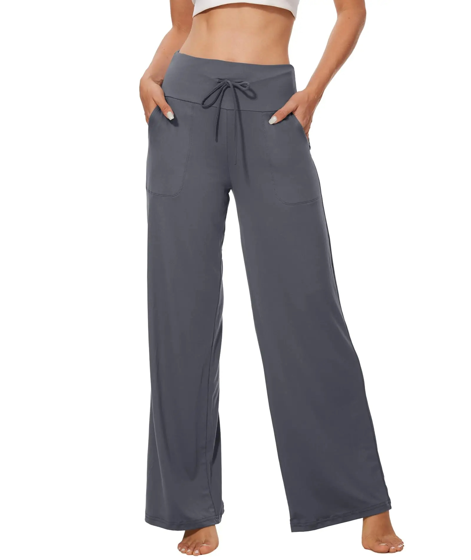 Soft Black Pajama Pants for Women Wide Leg Pants Comfy Casual Lounge Yoga Pants With Pockets Drawstring Pj Bottoms Loungewear