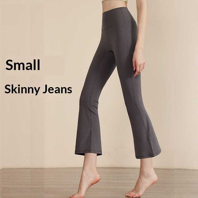 Micro-ripple Solid Yoga Pants Women's Slim-fit Hip-lifting Elastic Waist Quick Dry Flared Leg Ankle-Length Petite Spandex/Nylon