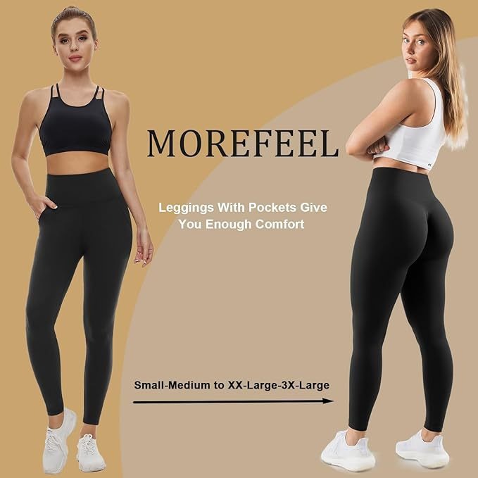 TNNZEET Leggings with Pockets for Women-Black Spandex Solid Four-Way Stretch High Waisted Yoga Pants with Tummy Control