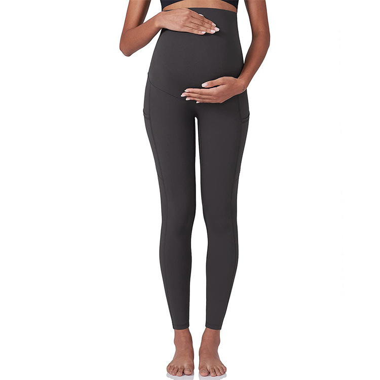 2025 High Waist Skinny Elastic Waist Pregnancy Fitness Leggings Maternity Yoga Pants with Pocket Washed Quick Dry Spring