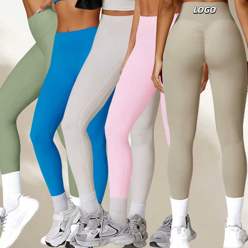 Women Quick-Dry High Waist Fitness Pants Solid Hip Lift Yoga Pants Scrunch Butt High Stretch Running Leggings