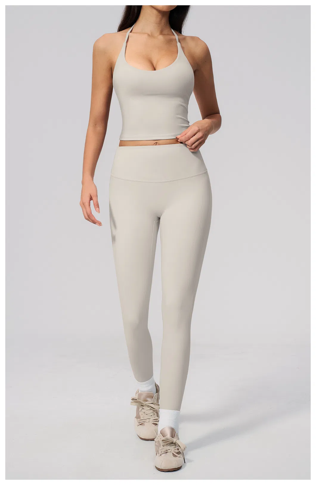 Tummy Control High Waist Yoga Pants for Women Wide Seamless Waistband V-Shape Lifting Butt Scrunch Leggings Squat-Proof 4-Way Stretch Matte Cropped