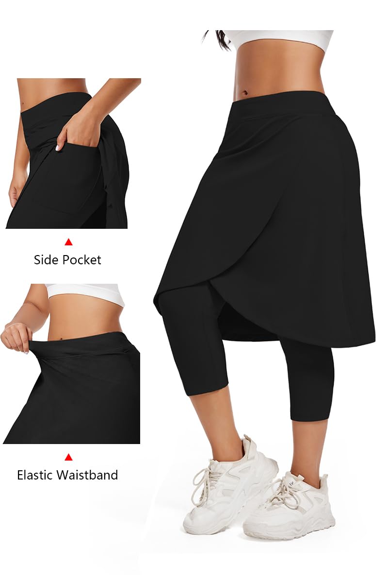POVTY Custom Printed Women's Quick-dry High Athletic Golf Yoga Long Knee-Length Capri Leggings Tennis Skirted with Pockets