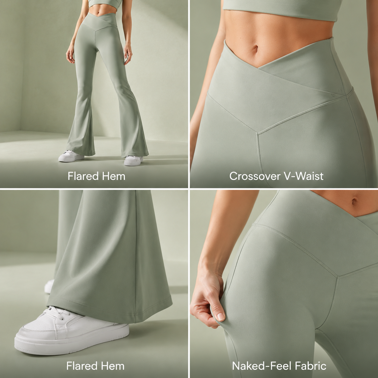 OEM/ODM High Waist Flare Yoga Pants Crossover V-Waist Tummy Control Bootcut Slim Fit Four-Way Stretch Breathable Workout Yoga