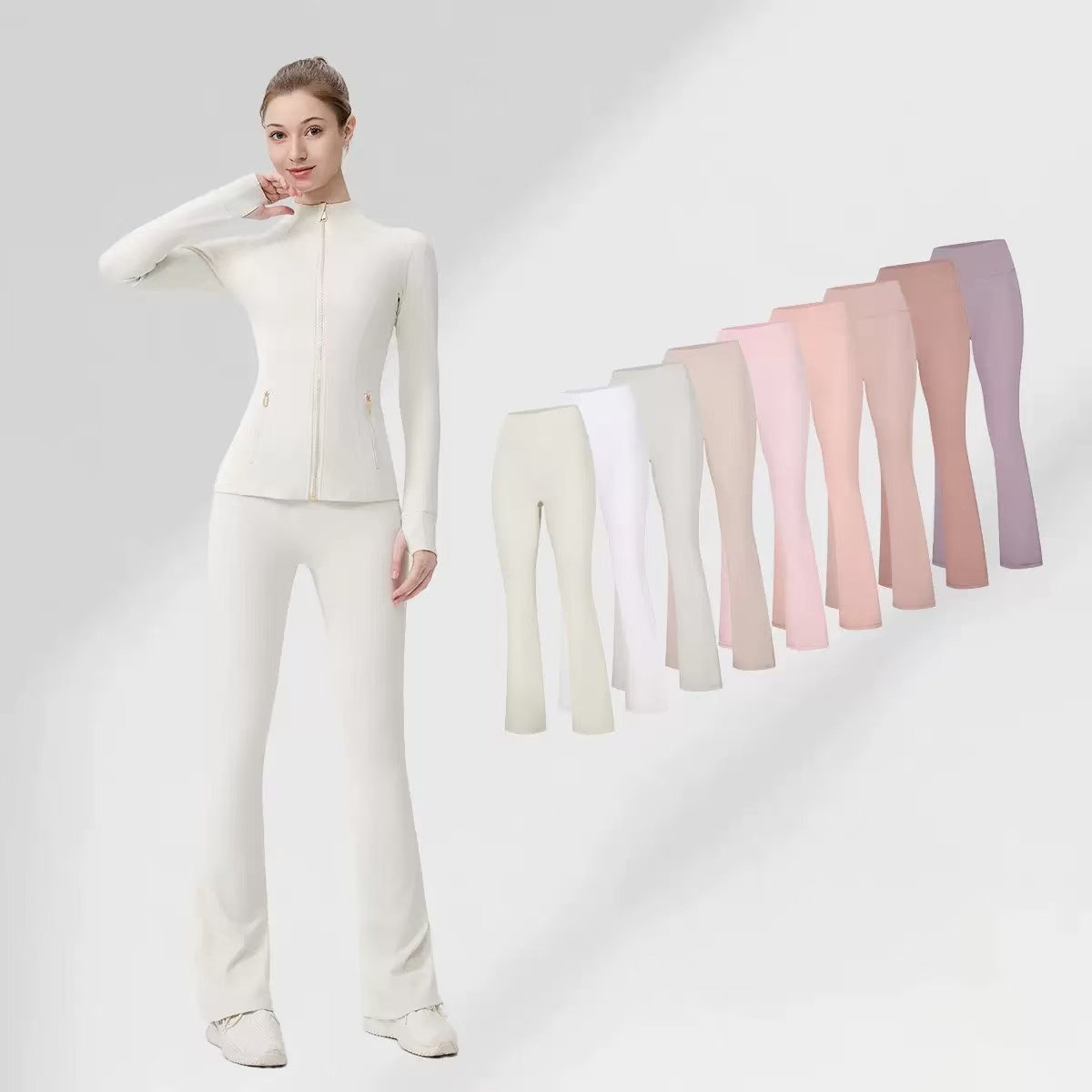Women Ribbed Wide Leg Pants Factory Direct High Rise Yoga Trousers Seamless Flare Leggings Solid Breathable Eco-Friendly Tummy