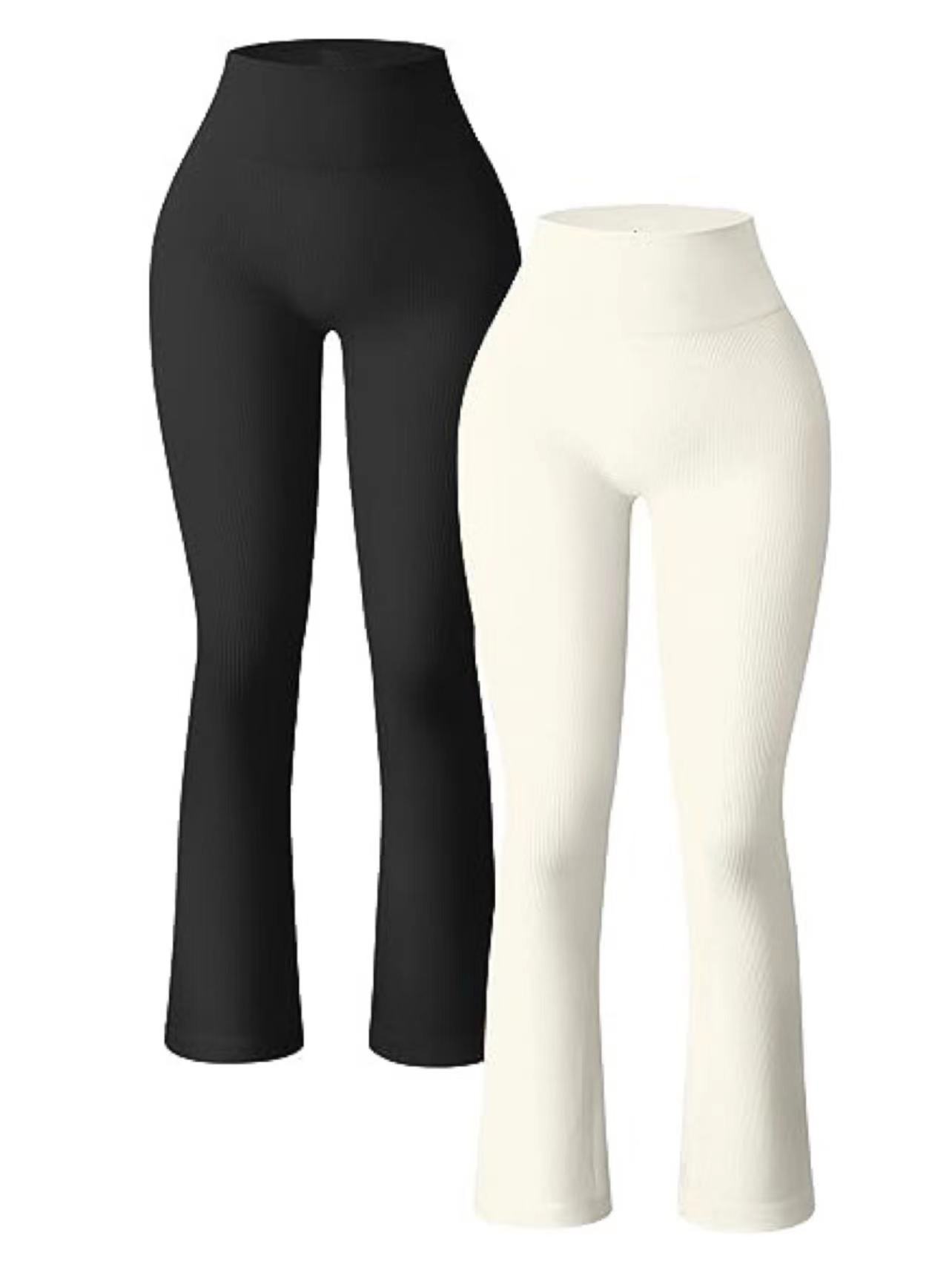 2025 High Waisted Ribbed Bootcut Yoga Pants for Women Seamless Butt Lifting Flare Leggings Plus Size Sports Wear for Solid