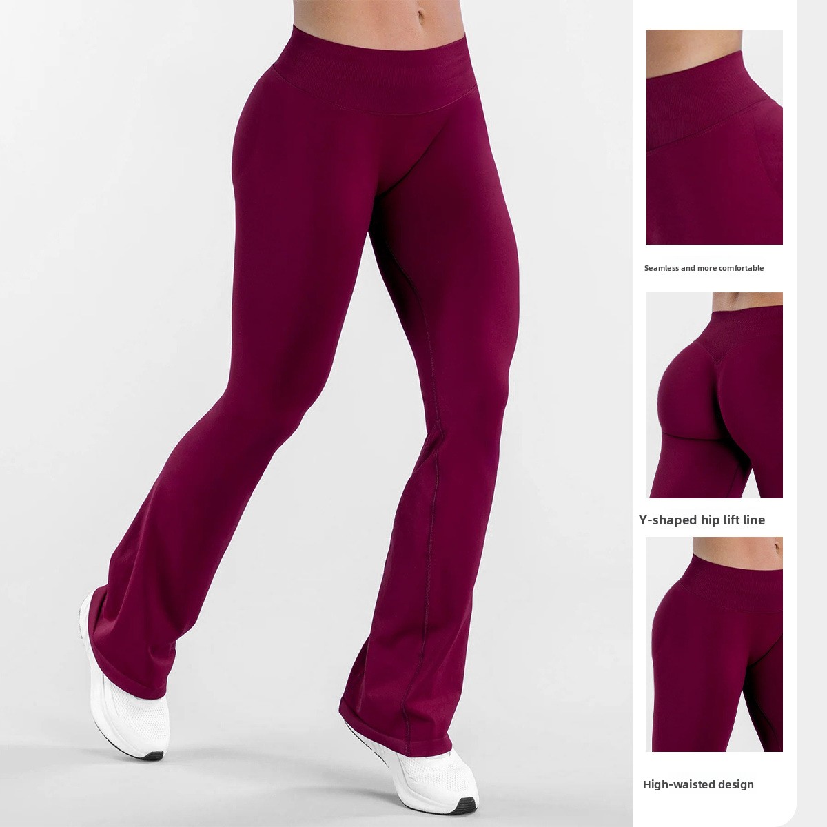 Women's Seamless Yoga Flare Pants Elastic Waist Spandex Polyester High Waist Wide-leg Bell-bottom Outdoor Running Sports Fitness