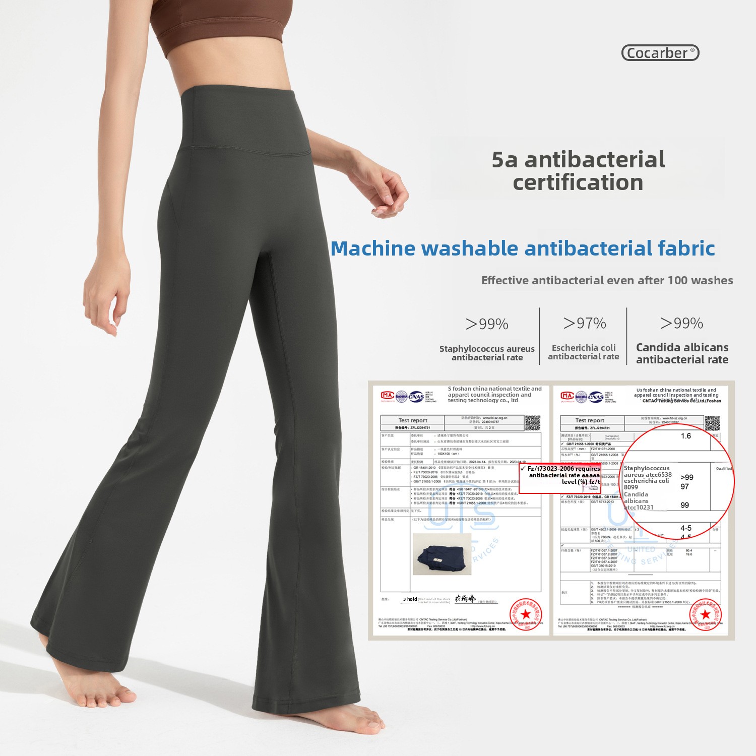 Women's High Waist Flare Yoga Pants, Antibacterial 4-Way Stretch Butt Lifting Workout Leggings