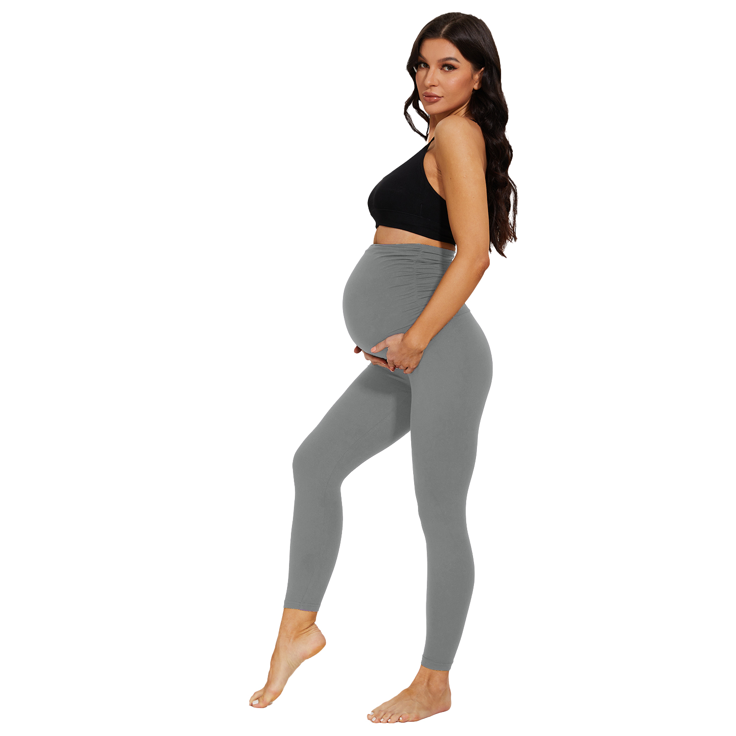 Custom Logo Women Maternity High Waist Slim Fitness Pregnancy Belly Legging No Pockets Style Solid Elastic Knitted Breathable