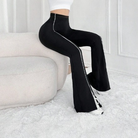 Simple Flared Pants Slim Fit With Slit High Elasticity Butt Lifting Leg Lengthening High Waisted For Running Yoga Sports Fitness