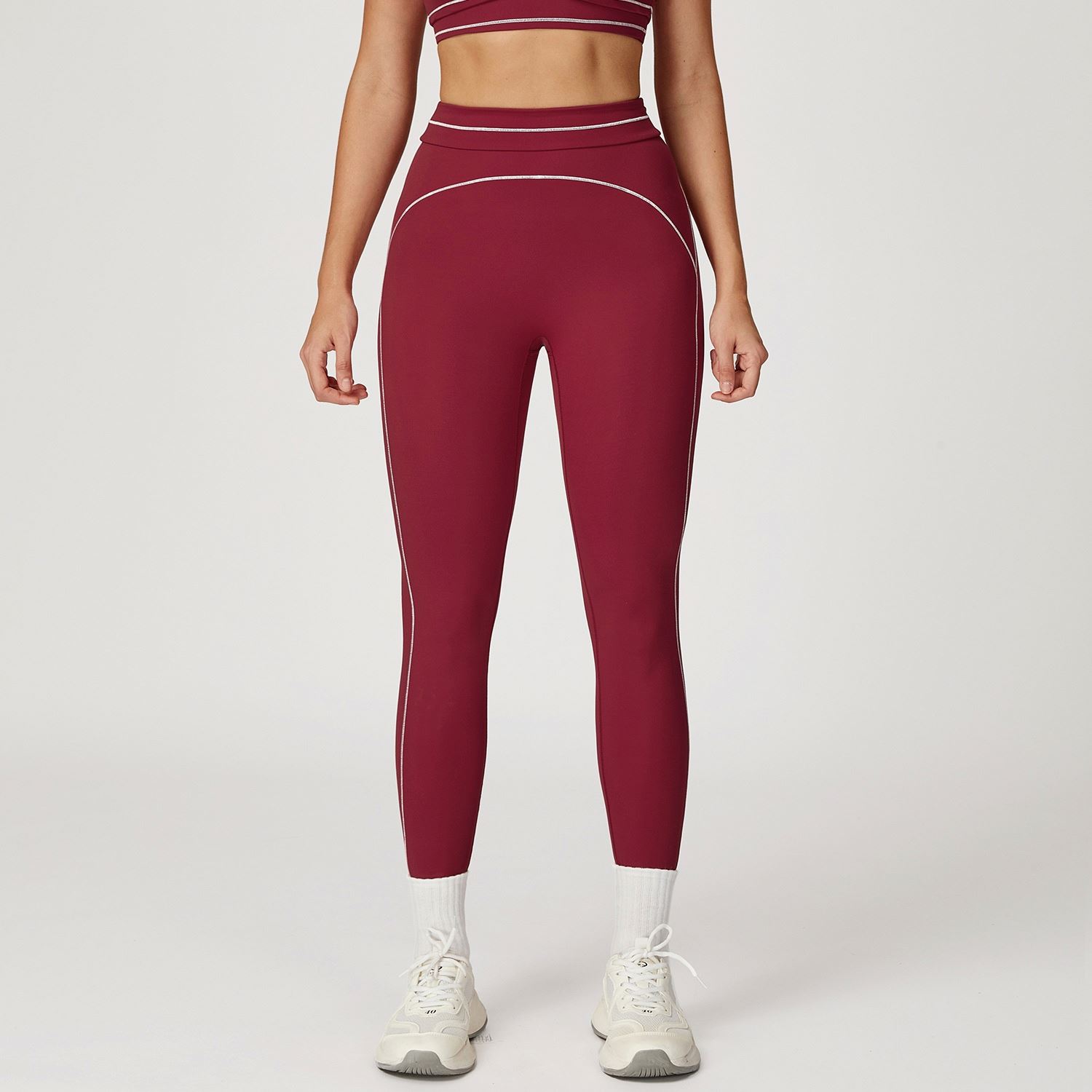 Brushed Fabric Foldover Waistband High Rise Yoga Leggings Color Block Thermal Workout Tights Women's Winter Pants