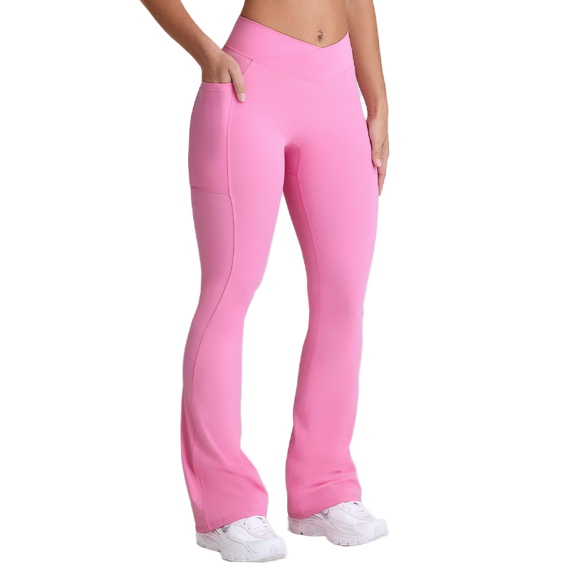 Women High Waist Yoga Pants with Pocket Flare Print Breathable Lightweight Eco-Friendly Four-Way Stretch