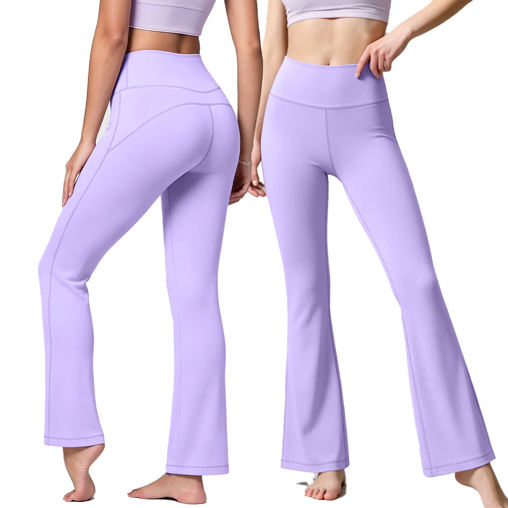 Ladies High Rise Flared Yoga Trousers Breathable Moisture Wicking Four Way Stretch Micro Flare Active Pants Low MOQ