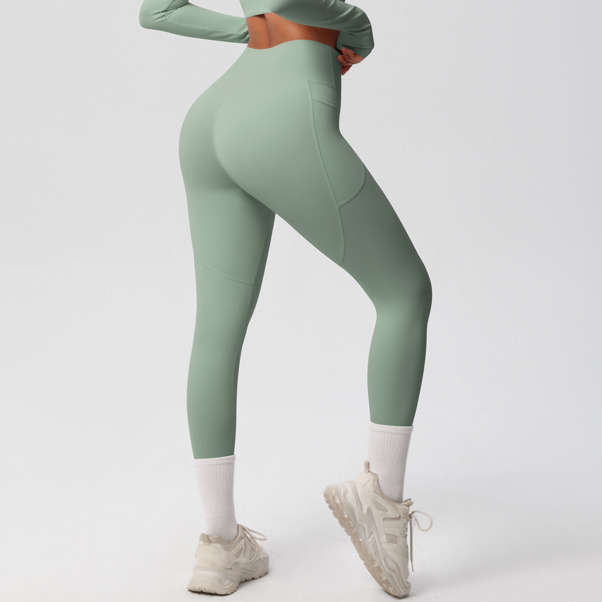 Yimo 10 Colors Pocket High Waist Yoga Leggings Lady Solid Color Gym Pants Female Quick Dry Workout Pants