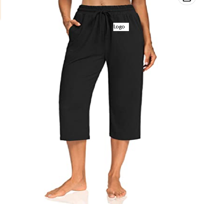 Women's Knitted Capri Yoga Pants Wide Leg Drawstring Loose Comfy Lounge Pajamas Pockets Breathable Snagging Resistance Hot