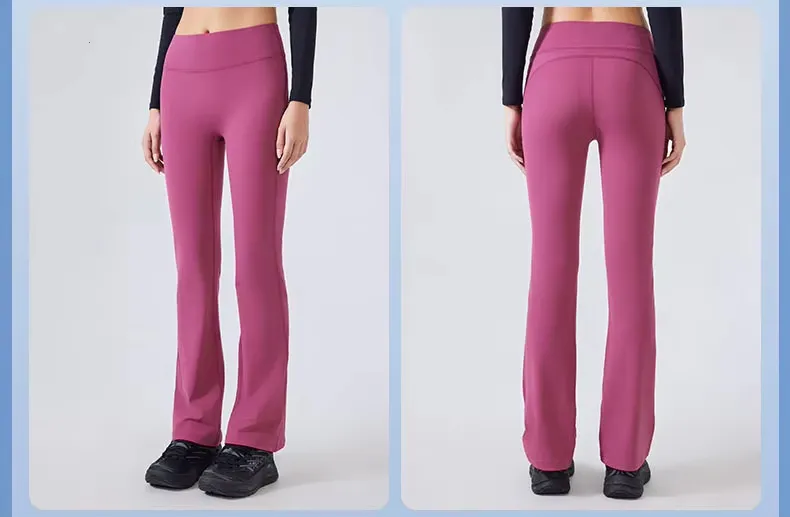 Women's High-Waisted Yoga Pants Stretch Flared Design Fleece Slimming Hip Lifting Elastic Waist Closure Fitness Yoga Pants