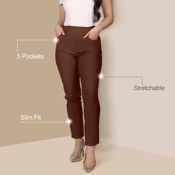 Jenna Rose Petite Size Yoga Dress Pants Breathable Slim Fit Straight-Leg Office Casual with Spandex/Polyester Material 5 Pockets
