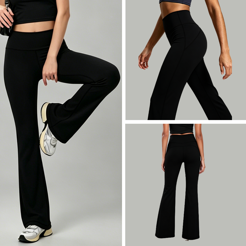 Ladies High Rise Flared Yoga Trousers Breathable Moisture Wicking Four Way Stretch Micro Flare Active Pants Low MOQ