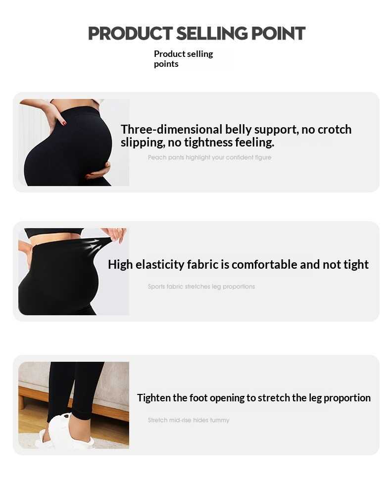 Pregnant Women Yoga Leggings Slim-fit High Waist Elastic Waist Ruched Seamless Spandex/Nylon Ankle-Length Ribbed Black Sports