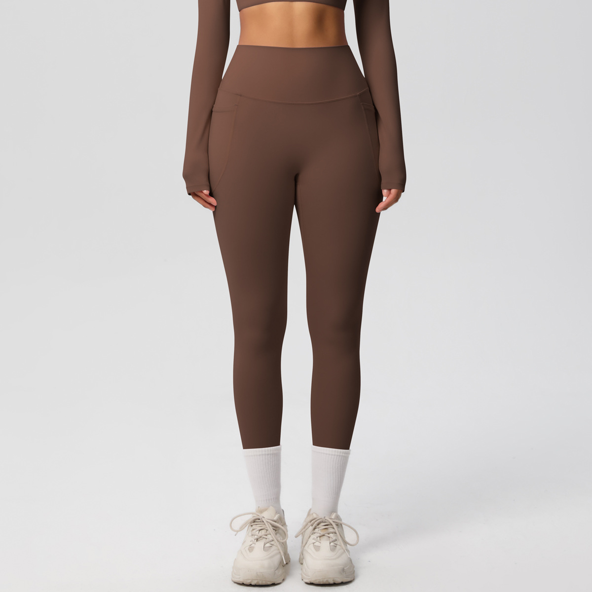 High-Waisted Yoga Pants Double-Sided Brushed Tight-Fitting High-Elastic Sports Running Leggings Women's Leggings with Pockets