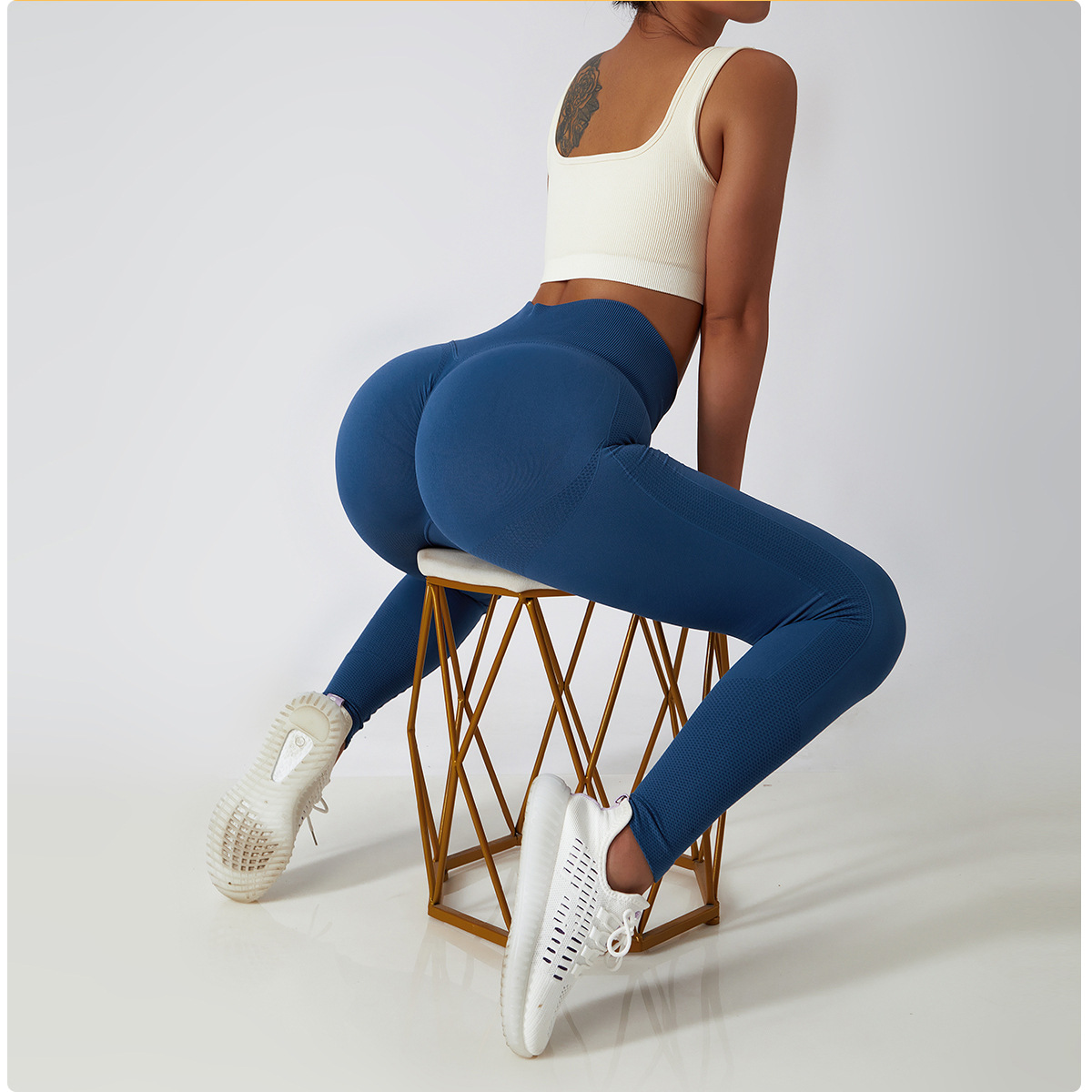 Hot Selling Women's Elastic Waist Seamless Scrunch Butt Fitness Spandex Yoga Pants Solid Four-Way Stretch Anti-UV Full Length