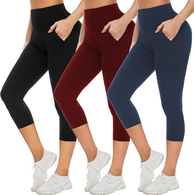 TNNZEET Leggings with Pockets for Women-Black Spandex Solid Four-Way Stretch High Waisted Yoga Pants with Tummy Control