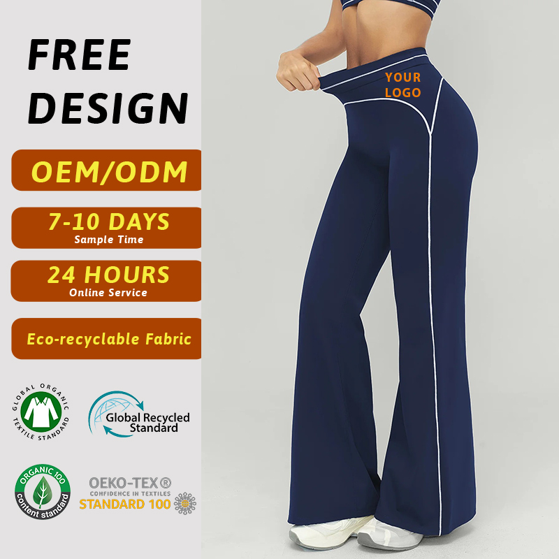 Custom OEM Womens Flared Yoga Pants Contrast Piping High Waist Leggings Private Label Bootcut Trousers Factory Direct Wholesale