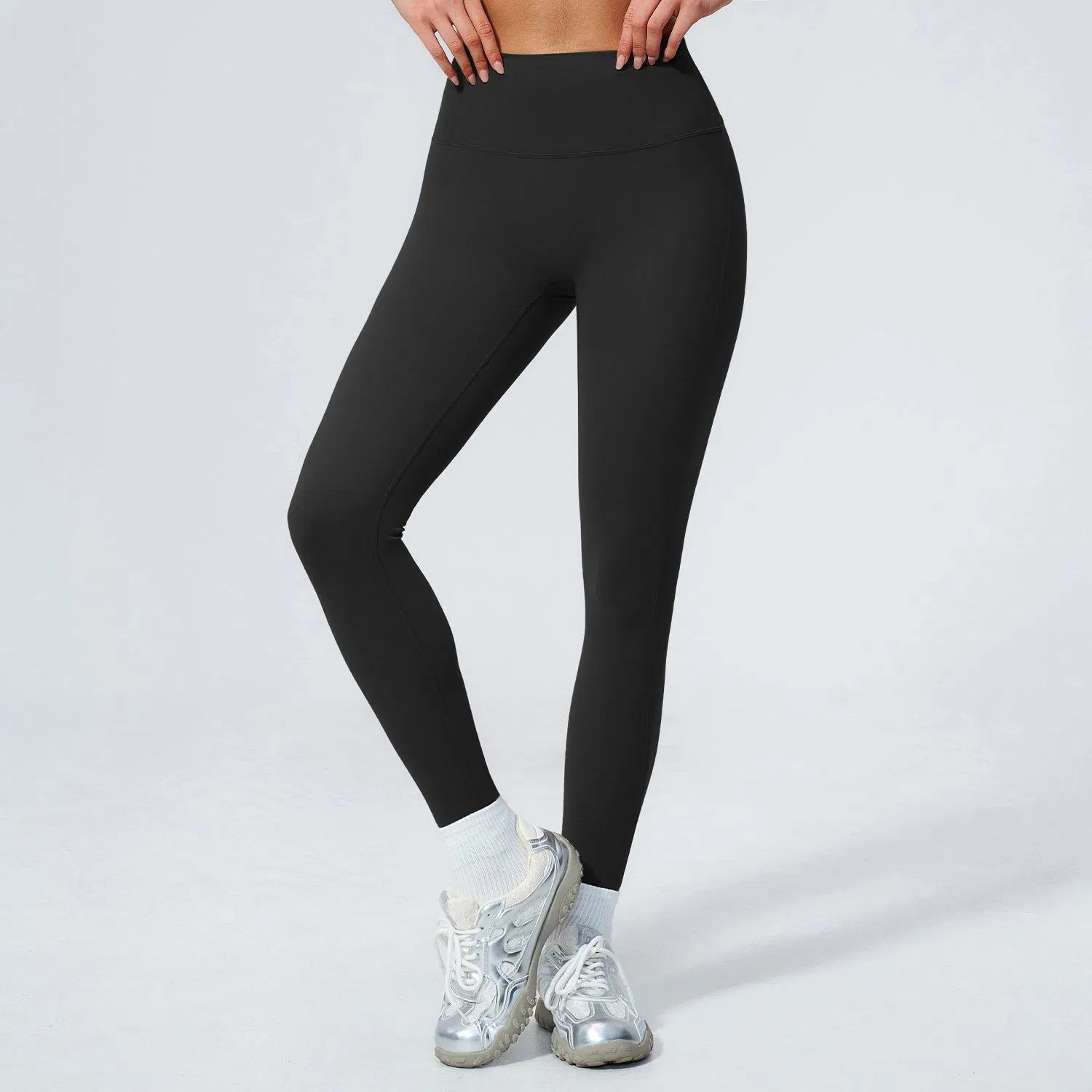 Tummy Control High Waist Yoga Pants for Women Wide Seamless Waistband V-Shape Lifting Butt Scrunch Leggings Squat-Proof 4-Way Stretch Matte Cropped