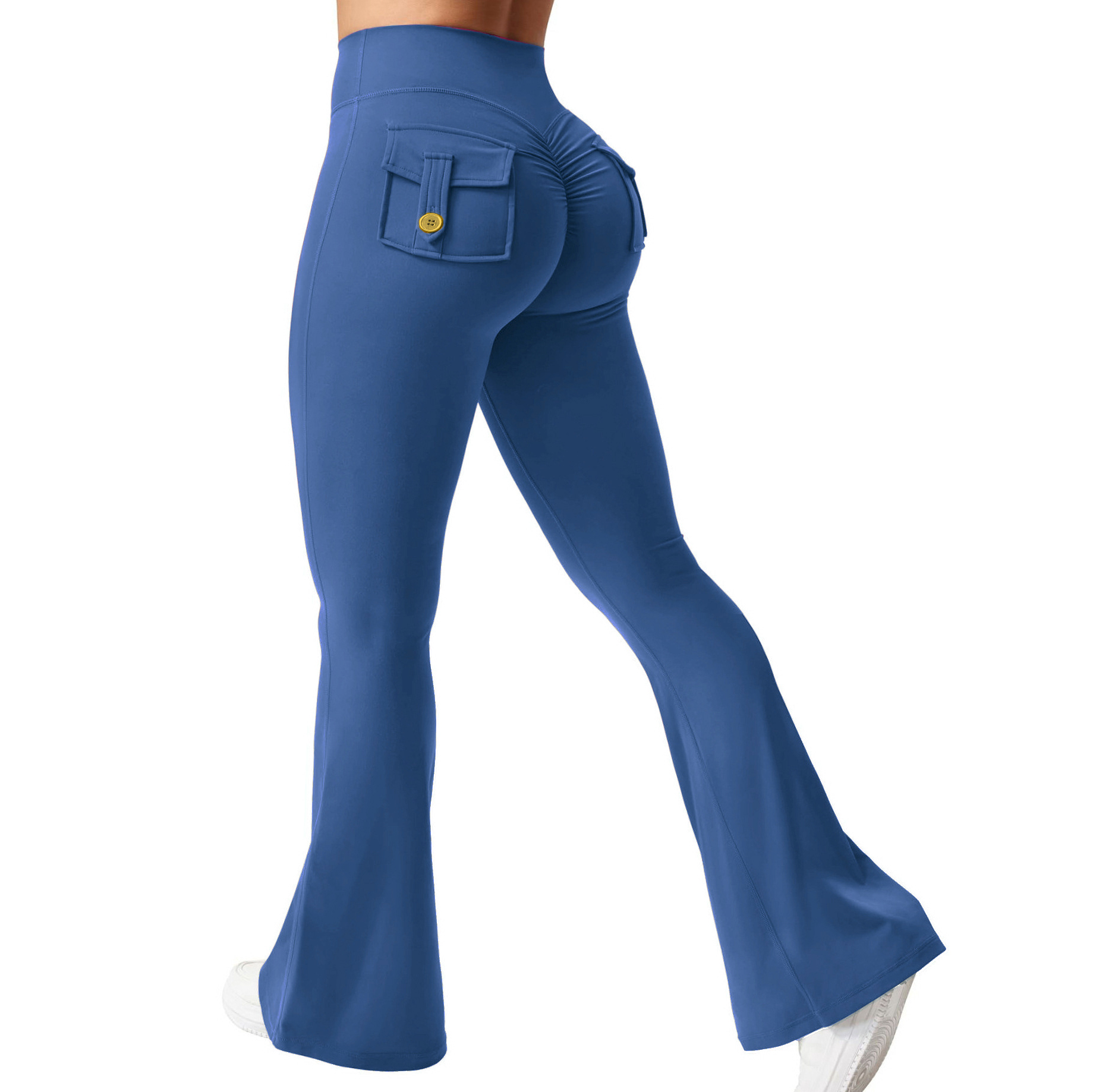 Women's High Waist Bootcut Flared Yoga Pants Cargo Pocket Elastic Tummy Control Workout Leggings Eco-Friendly Spandex Material