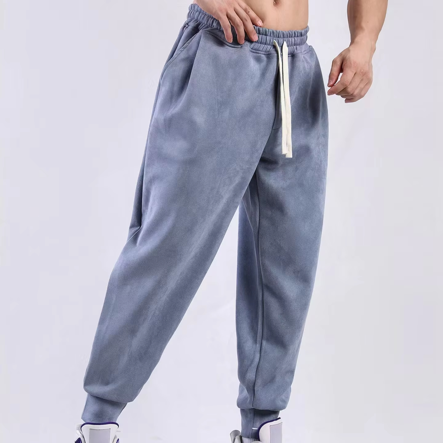 Men's Open-Bottom Straight Leg Baggy Casual Pants Lightweight High Elastic WORSTED Lounge Yoga Sweatpants for Home Gym