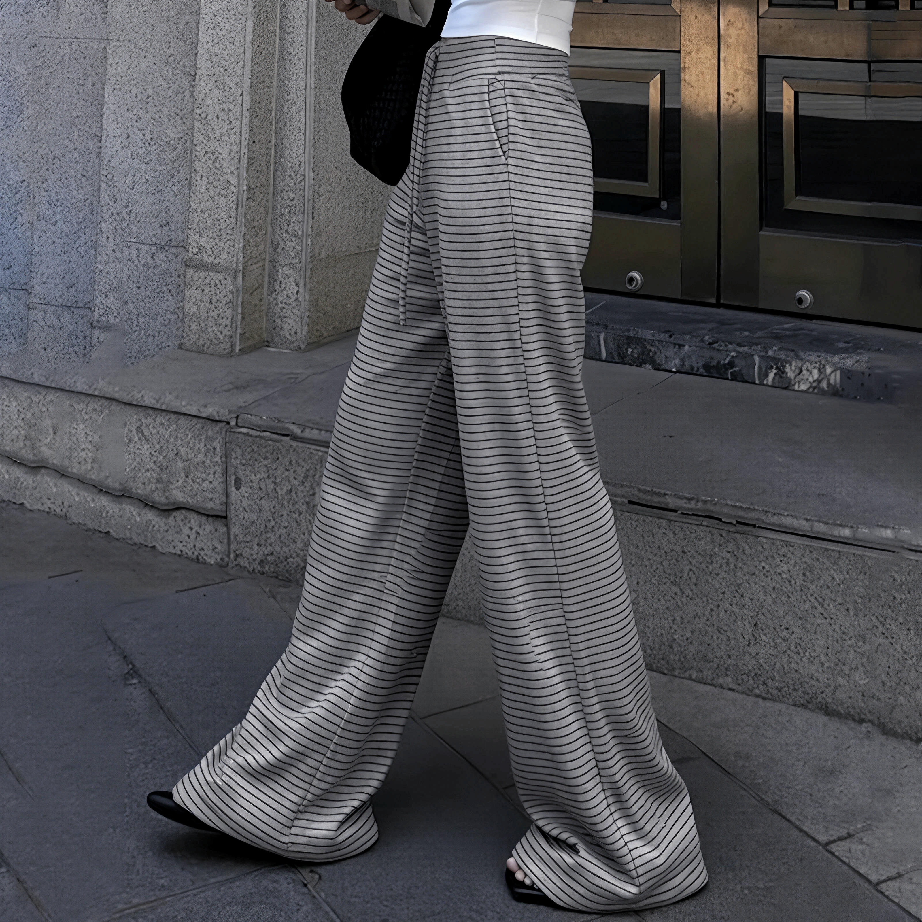 Women's Soft Knit Striped Straight Leg Lounge Pants with Drawstring Casual Comfy Stretch Yoga Home Wear