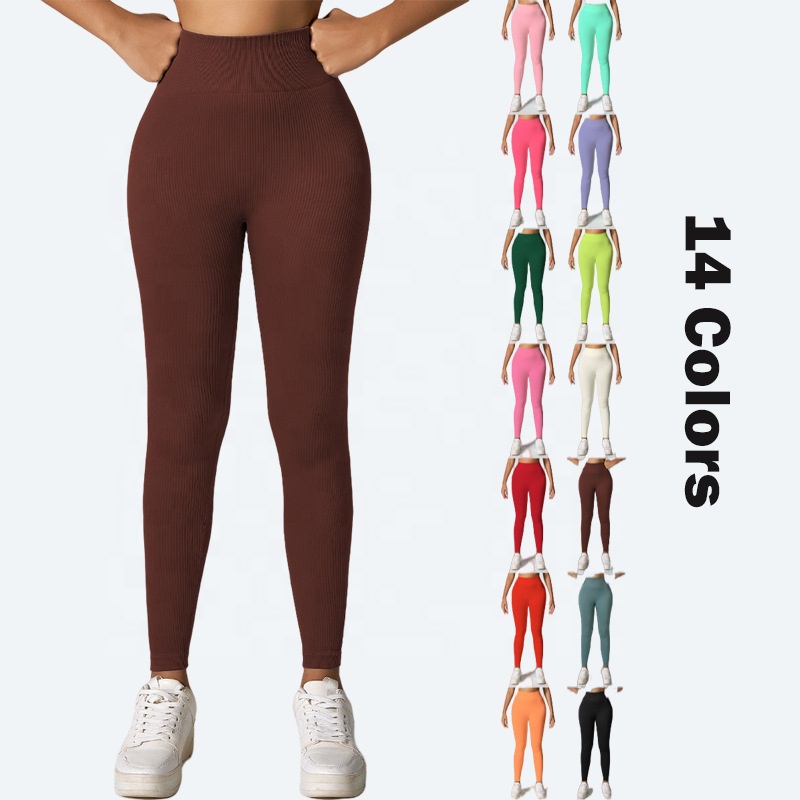 14 Colors Thread Seamless High-Waisted Sporty Yoga Pants Elastic Tight Fitness Outdoor Breathable Sports Yoga Leggings