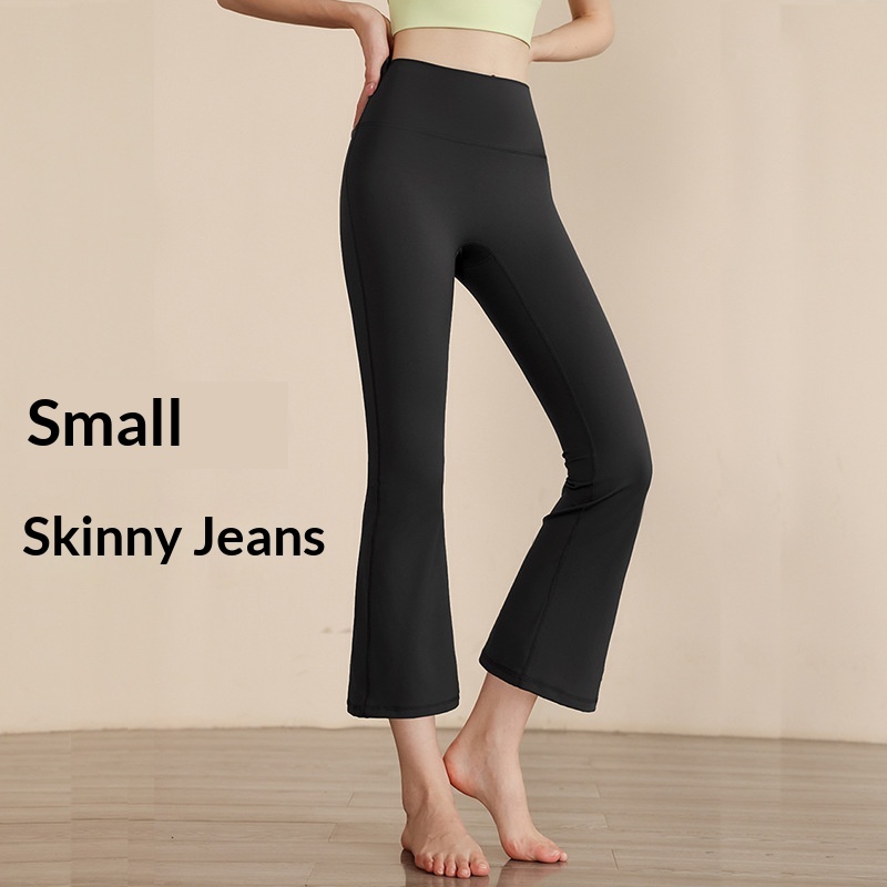 Micro-ripple Solid Yoga Pants Women's Slim-fit Hip-lifting Elastic Waist Quick Dry Flared Leg Ankle-Length Petite Spandex/Nylon