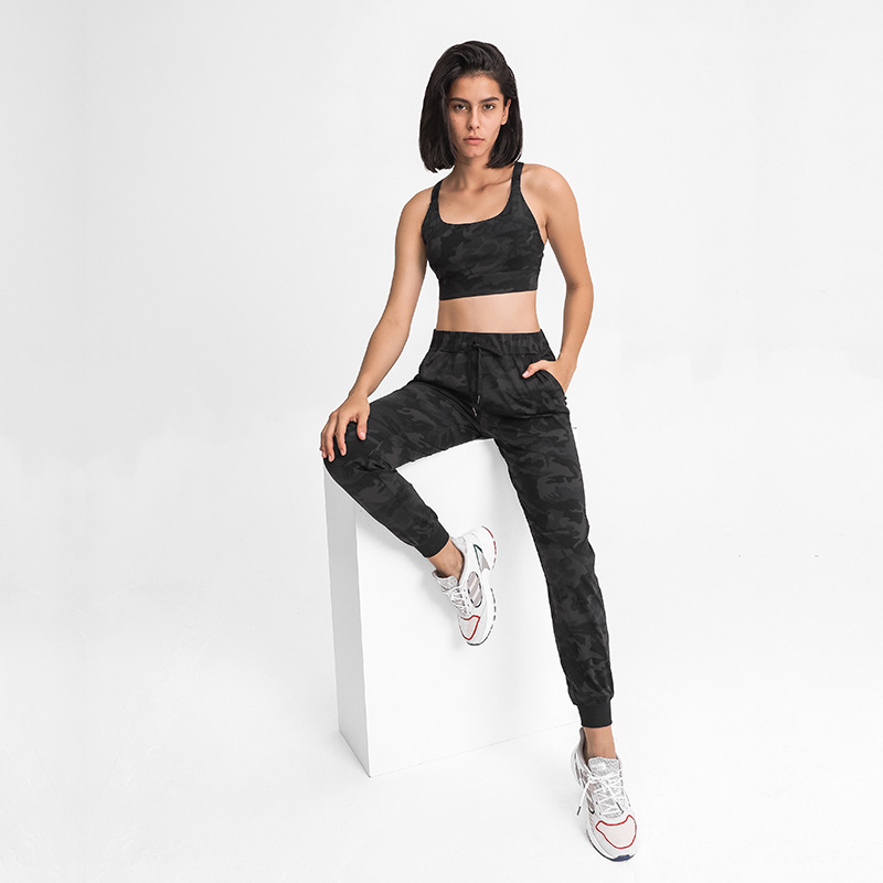 Cross-border New Spandex/Nylon Elastic-waist Yoga Pants Simple Straight-leg Athletic-casual Stretch Jogger Capri Loose Fit Women
