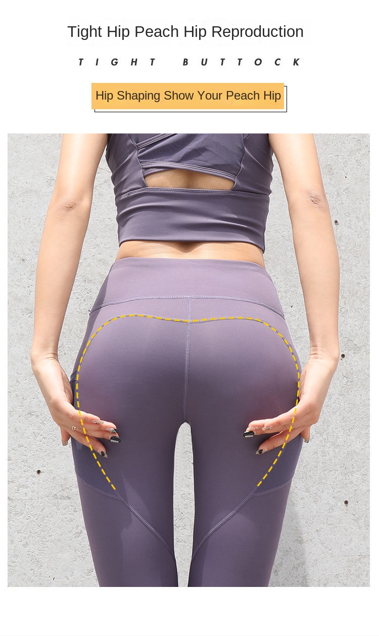 European American Quick-Drying Stretch Fitness Pants Hip-Lifting Mesh Side Pocket Sports Tight Leggings for Running Yoga
