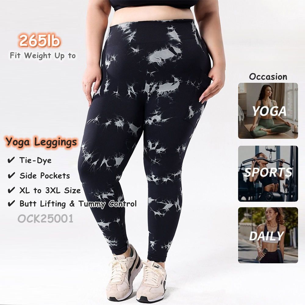 Women 264lb Weight Plus Size OCK25001 Tie Dye Peach V-Shaped Elastic Waist Four-Way Stretch Yoga Pants for Yoga Fitness Running