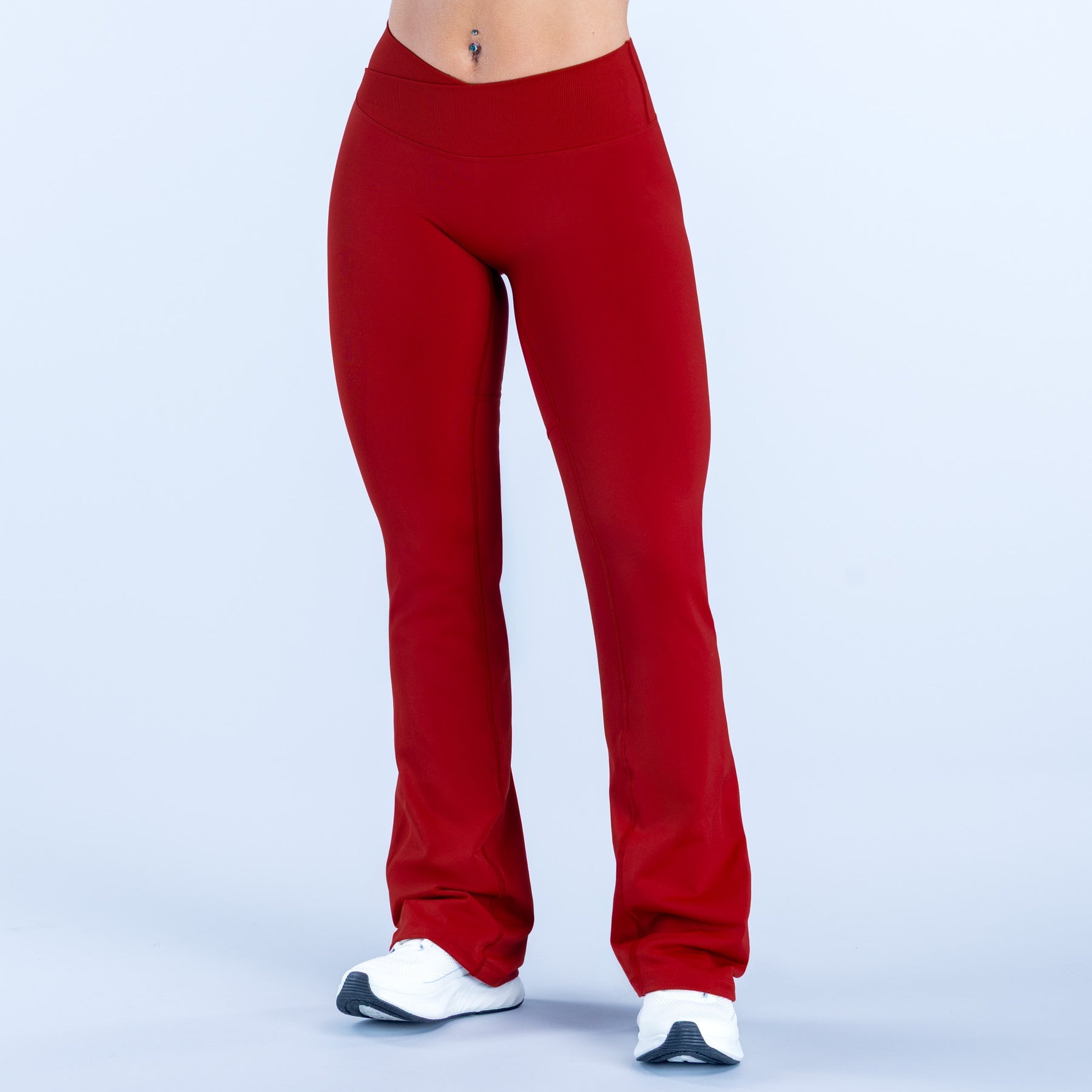 Women's Solid High-Waisted Yoga Pants Breathable Four-Way Stretch Knee-Length Sportswear Flared Pants Elastic Waistband