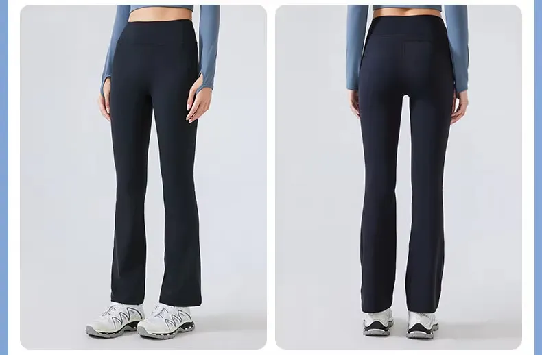 Women's High-Waisted Yoga Pants Stretch Flared Design Fleece Slimming Hip Lifting Elastic Waist Closure Fitness Yoga Pants
