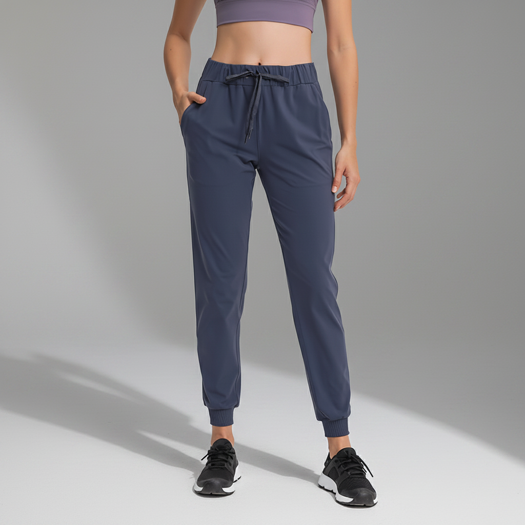 Cross-border New Spandex/Nylon Elastic-waist Yoga Pants Simple Straight-leg Athletic-casual Stretch Jogger Capri Loose Fit Women