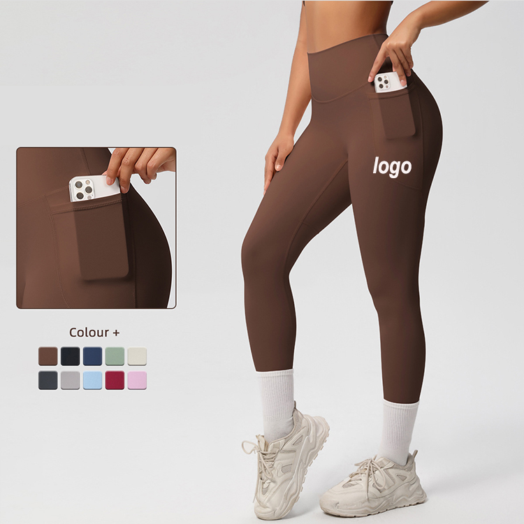 High-Waisted Yoga Pants Double-Sided Brushed Tight-Fitting High-Elastic Sports Running Leggings Women's Leggings with Pockets