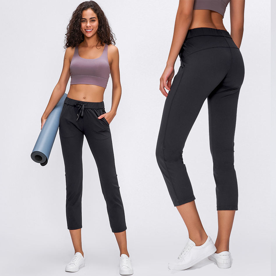 2023 New Lulu Workout Wear Casual Sports Yoga Pants with Pocket High Waist Lift Butt Breathable Stretch Slim Align Yoga Pants