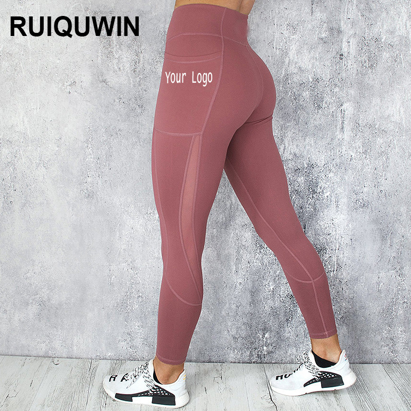 RUIQUWIN Hot Selling Women's Breathable Mesh Yoga Leggings Sports Fitness Jogging Pants Pocket Yoga Pants