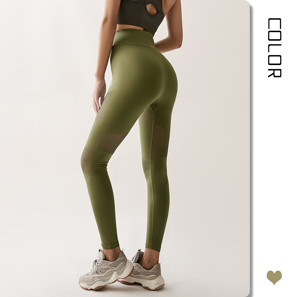 Cross-border High Waist Mesh Solid Ankle-Length Yoga Pants Women's Fitness Running Quick-drying Breathable High Elastic Thin
