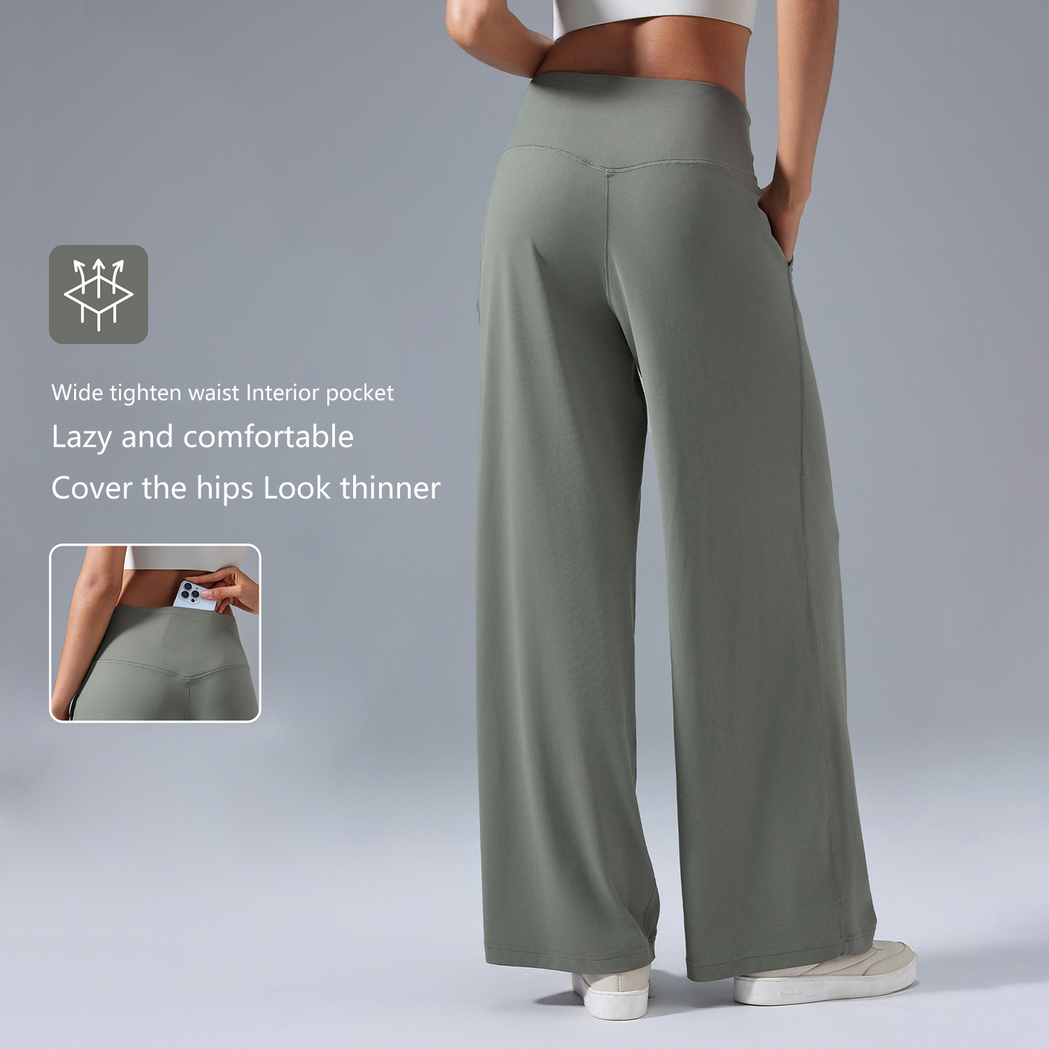 Women's High Waist Style Straight Leg Yoga Fitness Pants Loose Fit Canvas Sports Training Pant Casual Running