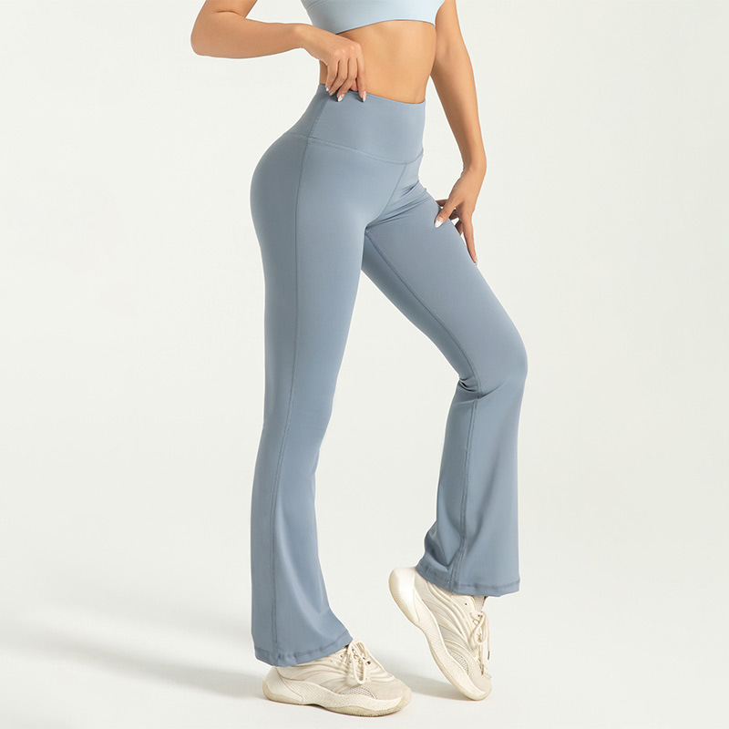 Wholesale Summer Yoga Pilates Exercise Fitness Pants Four-Way Stretch High Waist Butt Lift Flared Leggings Elastic Waist Solid