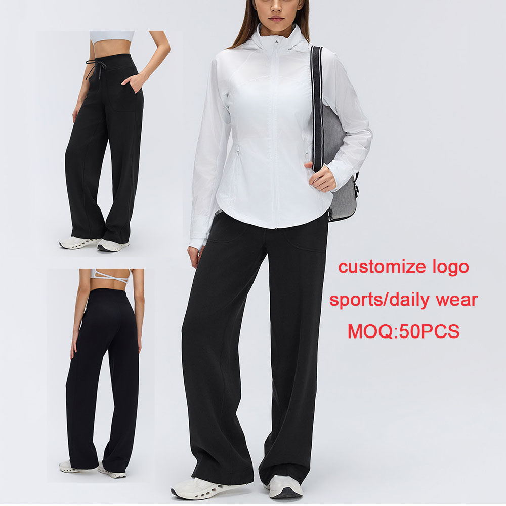 High Elastic Waist Loose Casual Breathable Full Length Wide Leg Pants Women's Pilates Fitness Yoga Spring Drawing String