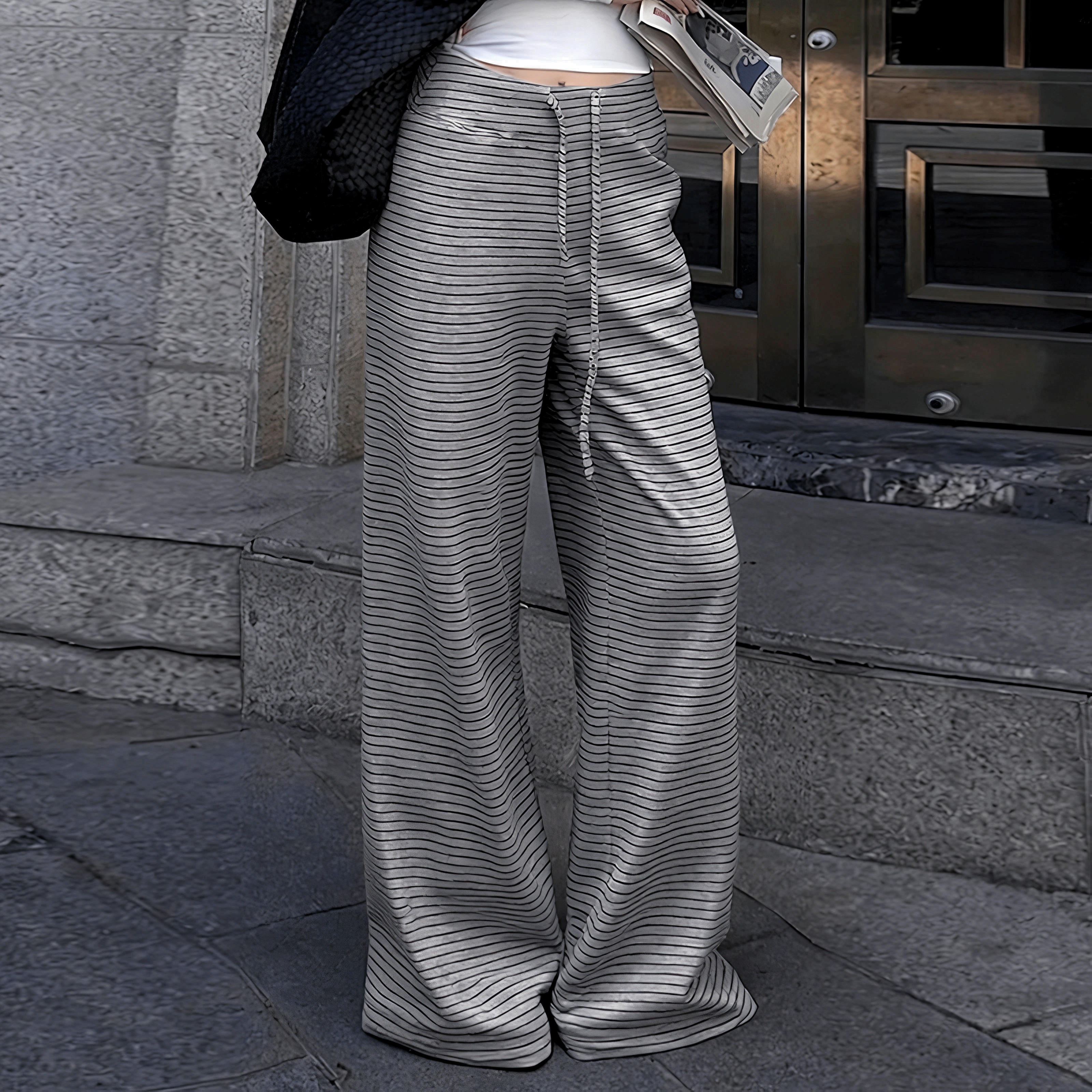 Women's Soft Knit Striped Straight Leg Lounge Pants with Drawstring Casual Comfy Stretch Yoga Home Wear
